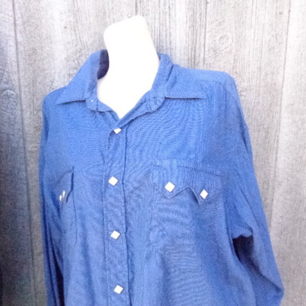 NOS Vintage Rockmount Blue Pearl Snap Western Shirt L USA Made AS IS